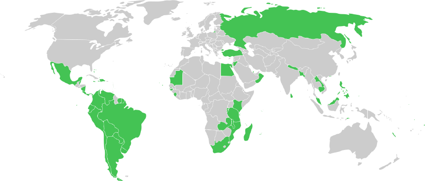 Karte mit der Reisefreiheit eines bolivianischen Pass