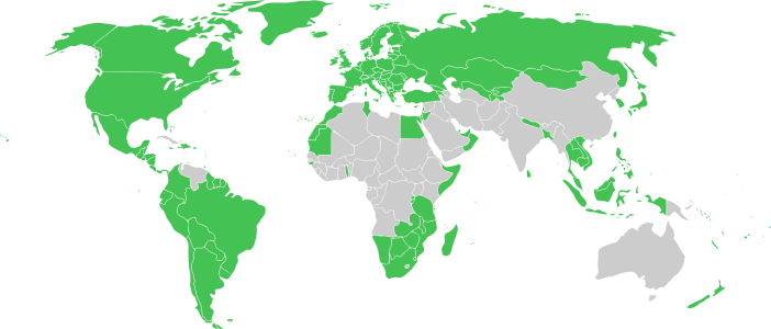 Karte mit der Reisefreiheit eines chilenischen Pass