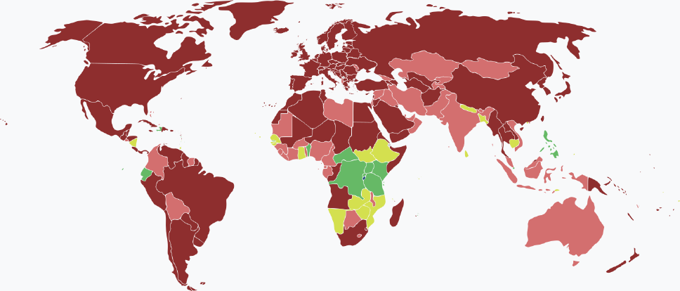 Weltkarte mit den Einreisebestimmungen fรผr burundische Staatsbรผrger nach Land 2025 โ รbersicht aller Lรคnder Visaarten fรผr burundische Staatsbรผrger im Jahr 2025 farblich je nach Land und Einreisebestimmungen auf einer Weltkarte markiert.
