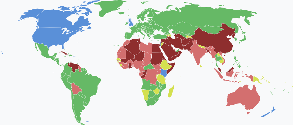 Weltkarte mit den Einreisebestimmungen fรผr israelische Staatsbรผrger nach Land 2025 โ รbersicht aller Lรคnder Visaarten fรผr israelische Staatsbรผrger im Jahr 2025 farblich je nach Land und Einreisebestimmungen auf einer Weltkarte markiert.