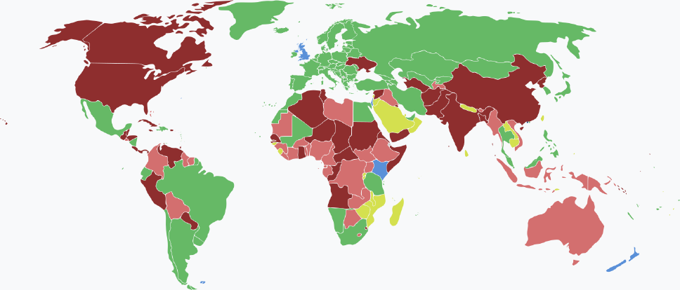 Visaarten für macauische Staatsbürger im Jahr 2025 farblich je nach Land und Einreisebestimmungen auf einer Weltkarte markiert.