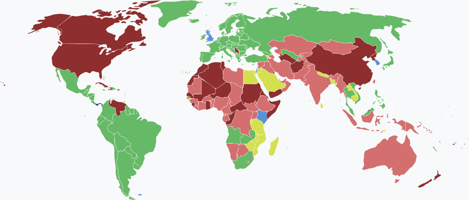 Visaarten für panamaische Staatsbürger im Jahr 2025 farblich je nach Land und Einreisebestimmungen auf einer Weltkarte markiert.