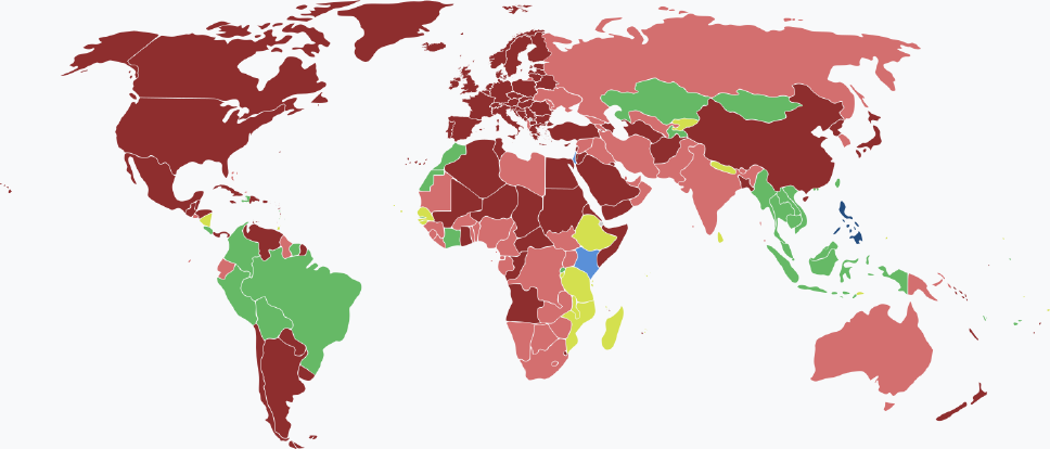 Weltkarte mit den Einreisebestimmungen fรผr philippinische Staatsbรผrger nach Land 2025 โ รbersicht aller Lรคnder Visaarten fรผr philippinische Staatsbรผrger im Jahr 2025 farblich je nach Land und Einreisebestimmungen auf einer Weltkarte markiert.