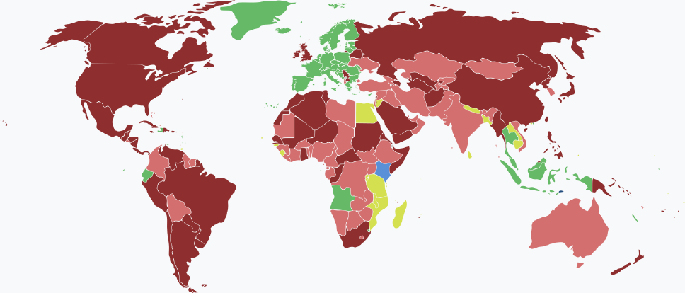 Visaarten für timoresische Staatsbürger im Jahr 2025 farblich je nach Land und Einreisebestimmungen auf einer Weltkarte markiert.