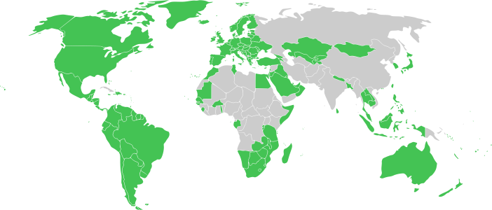 Karte mit der Reisefreiheit eines portugiesischen Pass